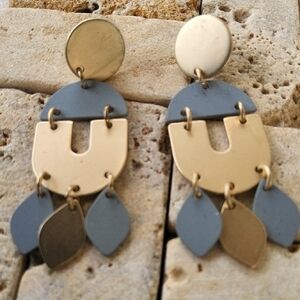 Source Unknown Gold and Gray Statement Earrings
